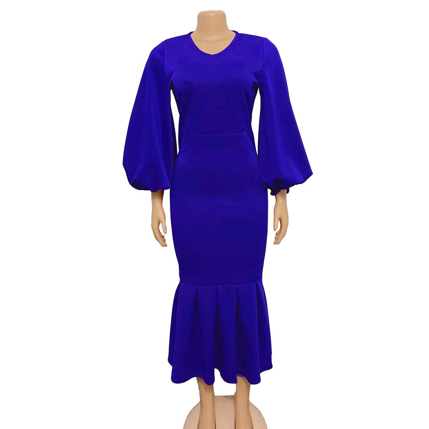 Damen figurbetontes Kleid mit voluminösen Ärmeln und schwingendem Saum Stalluxe