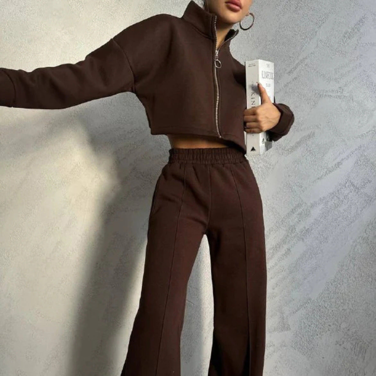 Damen cropped Sweatjacke mit hochgeschlossenem Kragen Stalluxe