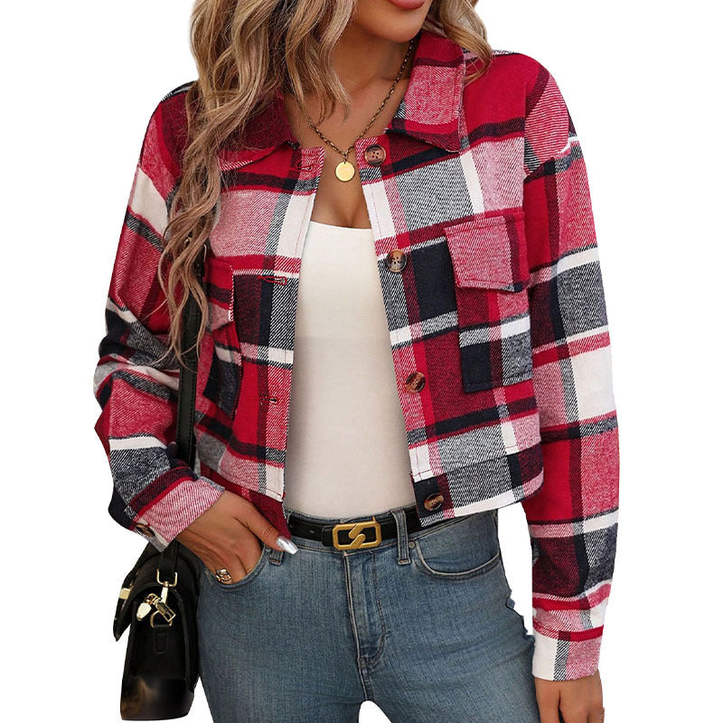 Damen Karierte Baumwolljacke mit modischem Schnitt und Taschen Stalluxe
