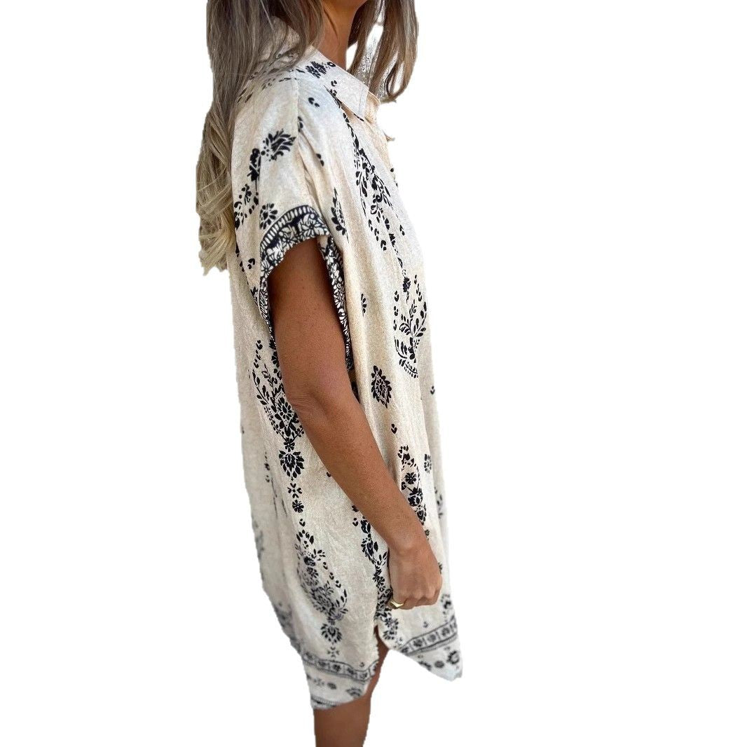 Damen Hemdblusenkleid mit verspieltem Blumendruck und praktischen Taschen Stalluxe