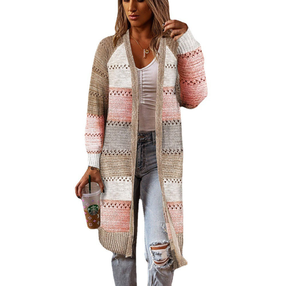 Damen Strickmantel mit modischem Streifenmuster und lässigem Schnitt Stalluxe