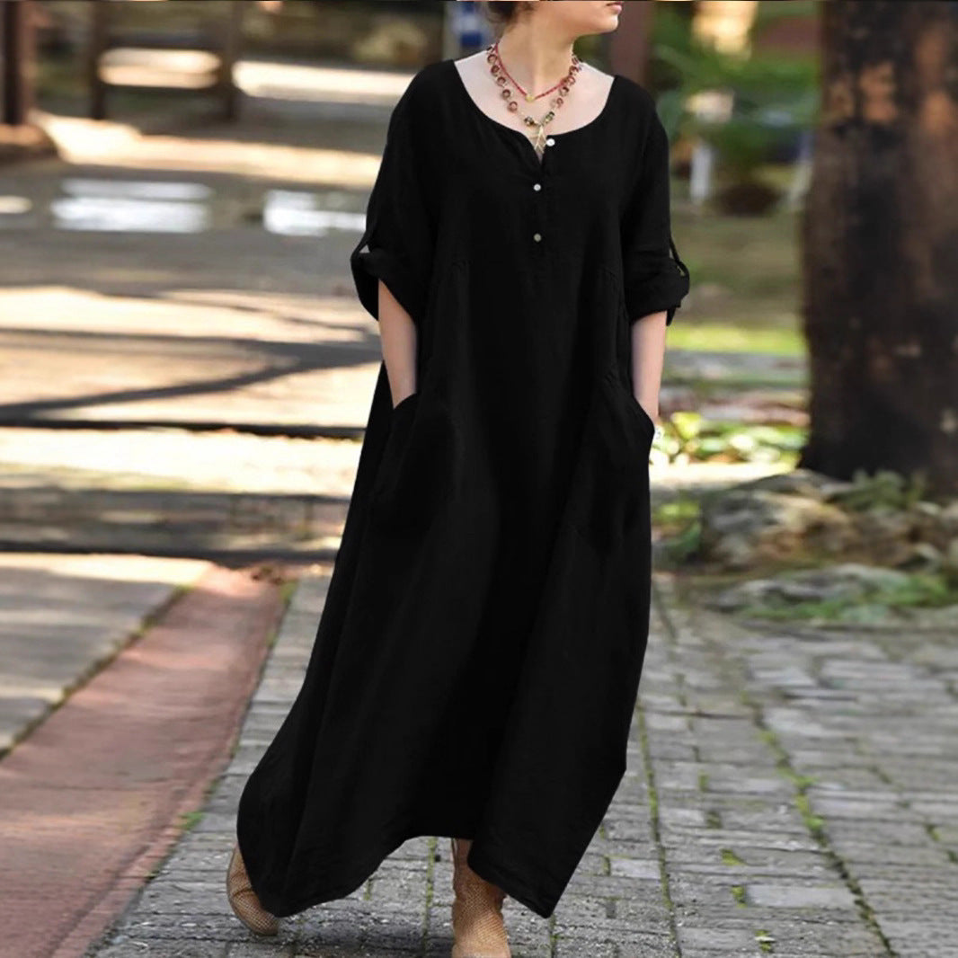 Damen längeres Kleid mit Knopfdetail und praktischen Taschen Stalluxe