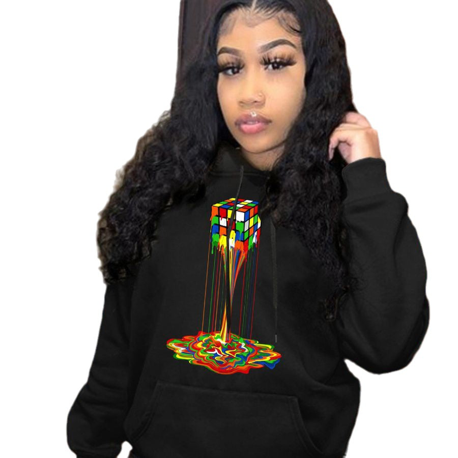 Damen Kapuzenpullover mit kreativem Rubik's Cube Design Stalluxe