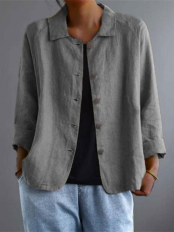 Damen lockere Leinenjacke mit Knopfdetails und seitlichen Taschen Stalluxe