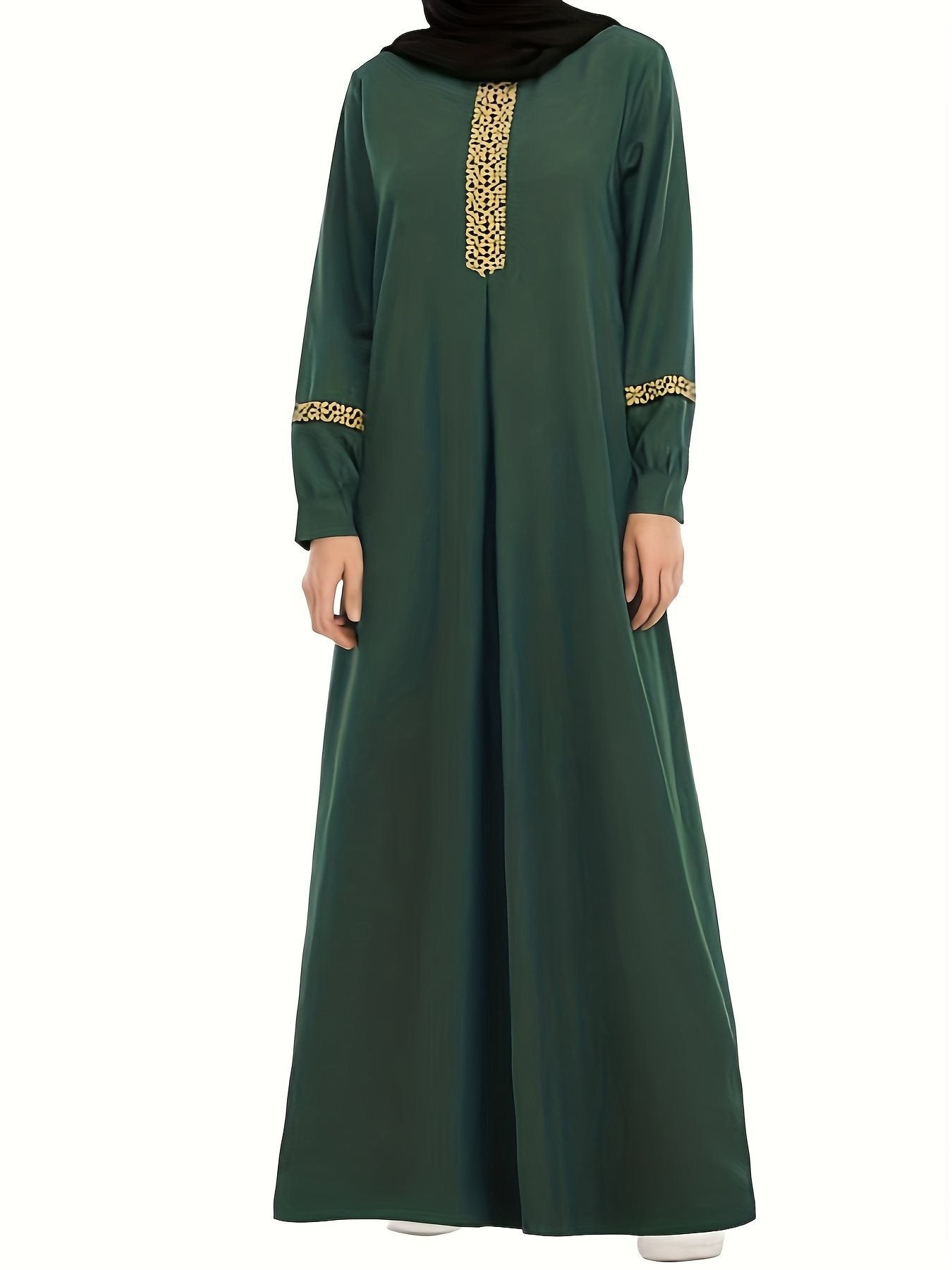 Damen Kaftan-Kleid mit eleganten Goldakzenten und langen Ärmeln Stalluxe