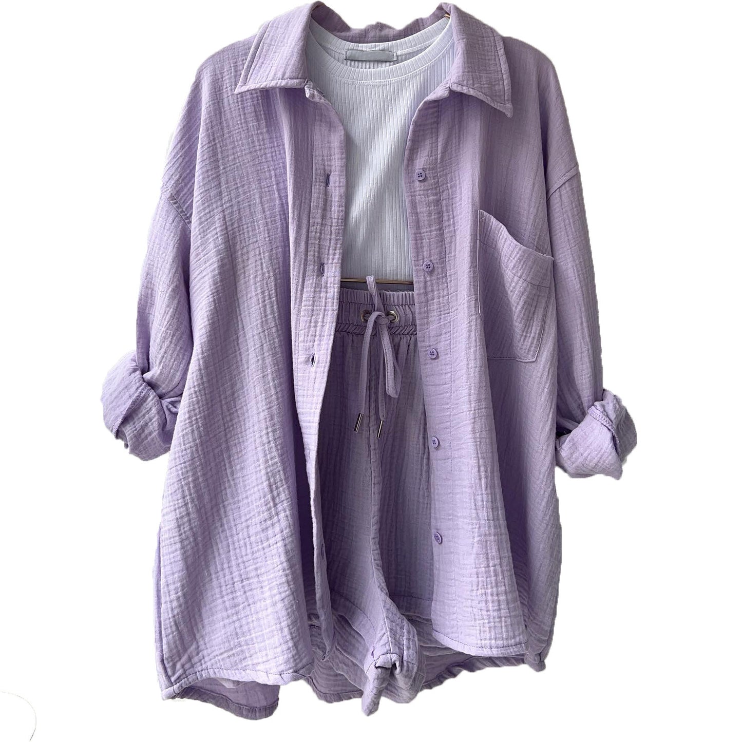 Damen lässiges Set mit oversized Hemd und bequemen Shorts Stalluxe