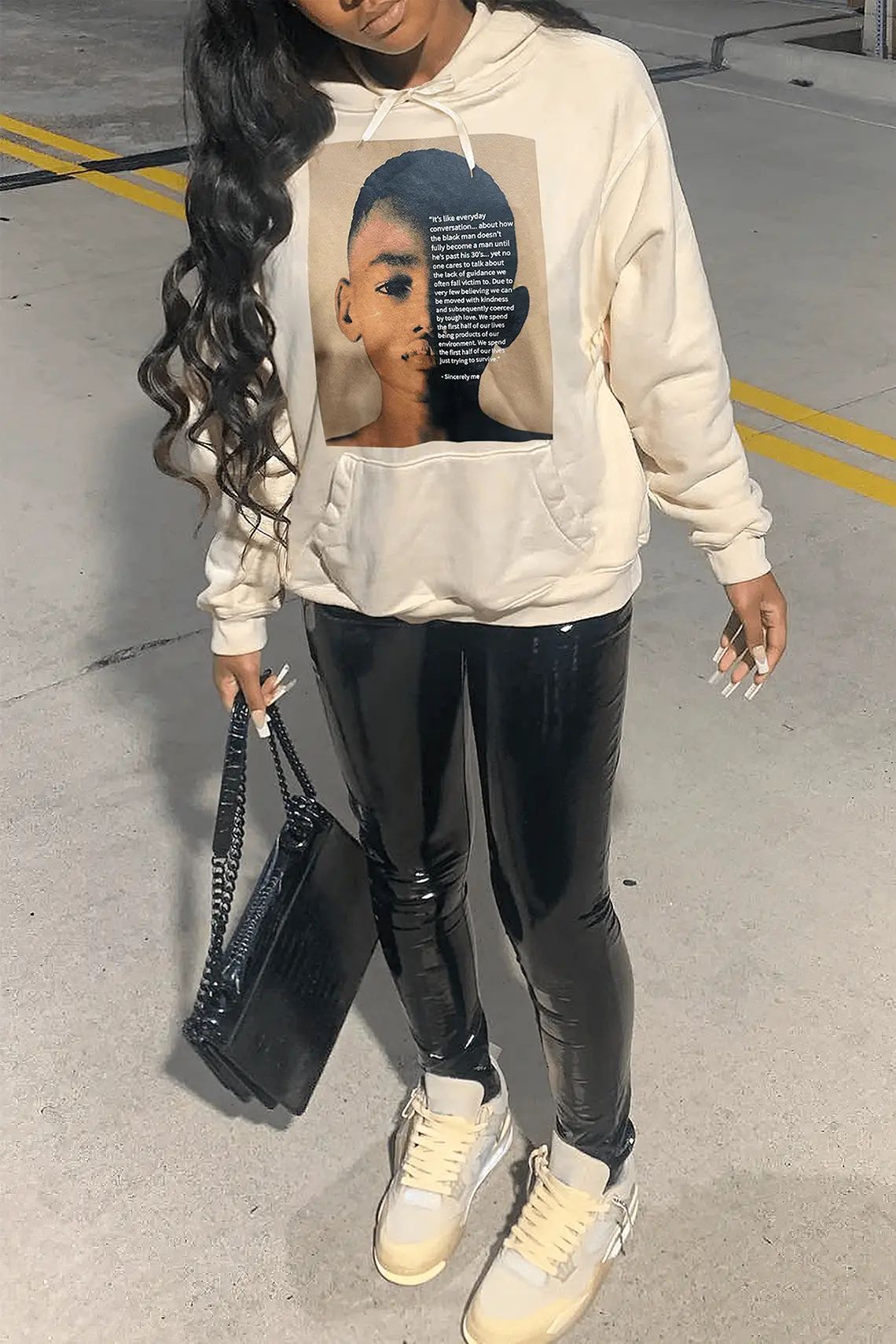 Damen Kapuzenpullover mit kreativem Grafikdruck und innovativem Schnitt Stalluxe