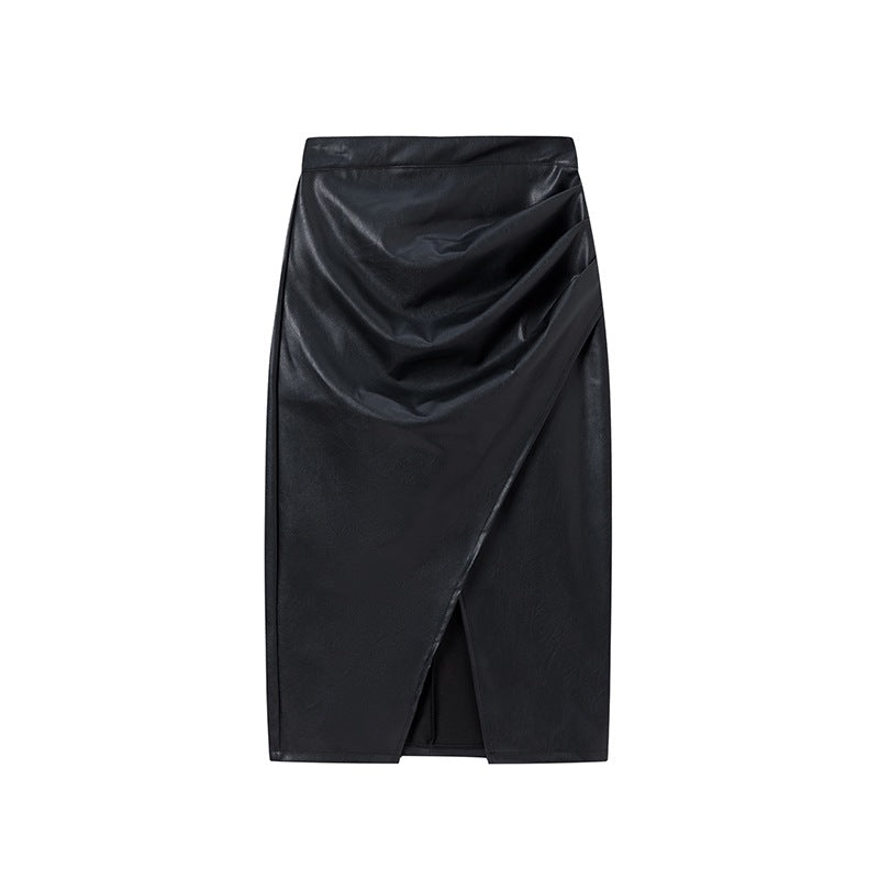 Damen Eleganter Wickelrock aus hochwertigem Kunstleder mit asymmetrischem Schnitt Stalluxe