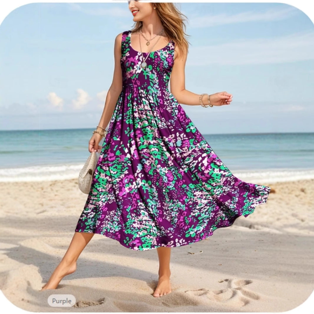 Damen Maxikleid mit verspieltem Blumendesign und weitem Rockabfall Stalluxe