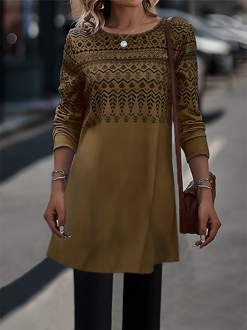 Women's Cozy Long Sleeve Patterned Tunic Top Stalluxe