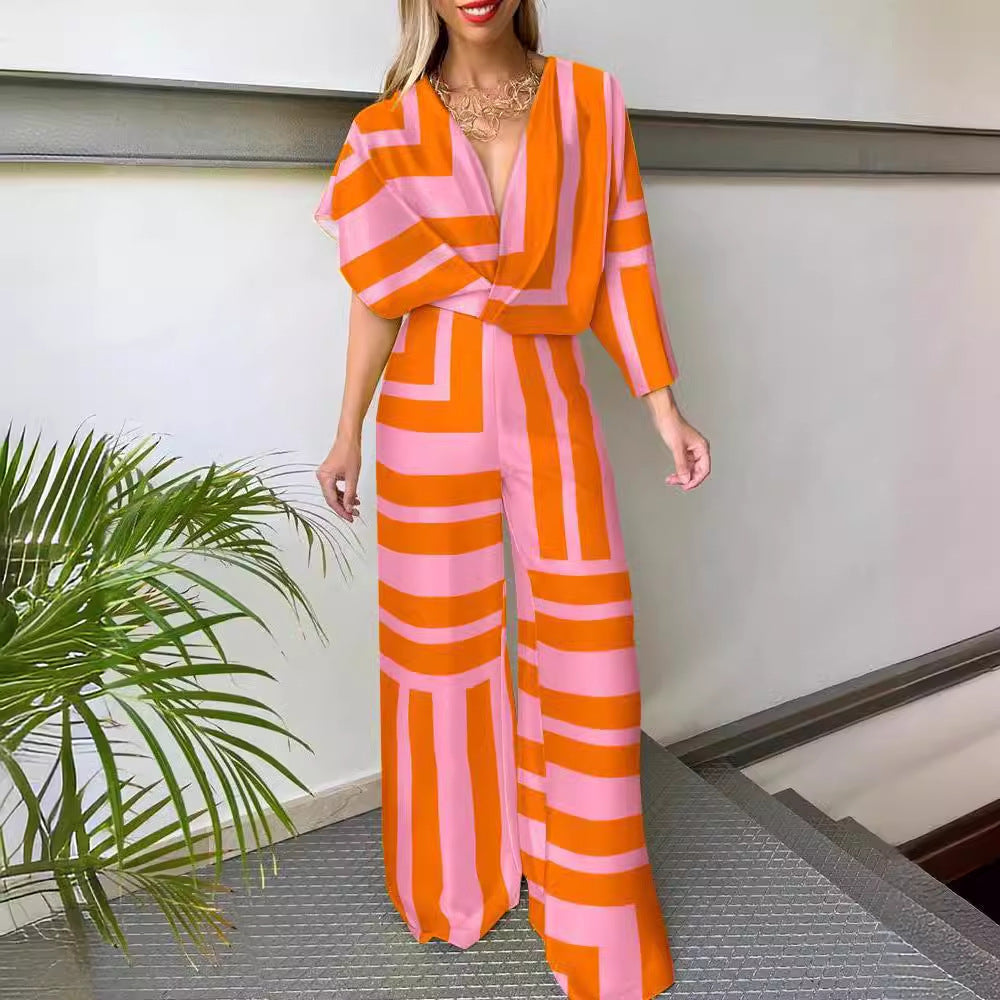 Damen Weit geschnittene Jumpsuit mit geometrischen Mustern Stalluxe