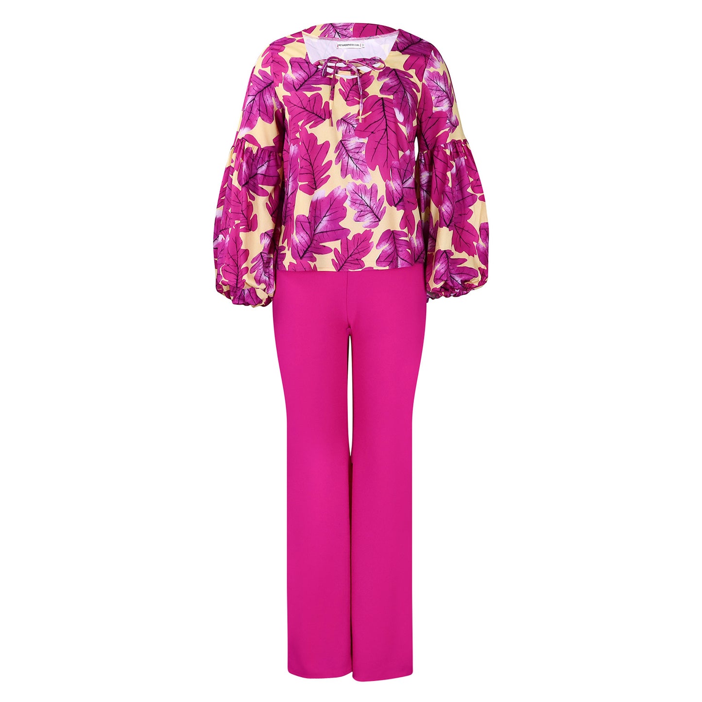 Damen Elegantes Set bestehend aus lässiger Bluse mit voluminösen Ärmeln und klassischer Hose Stalluxe