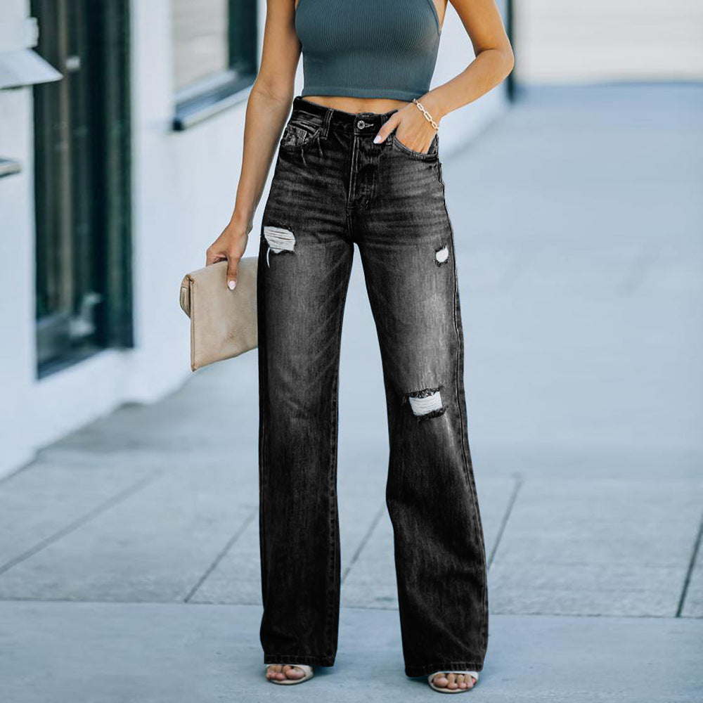 Damen Weit geschnittene Jeans mit modischen Destroyed-Details Stalluxe