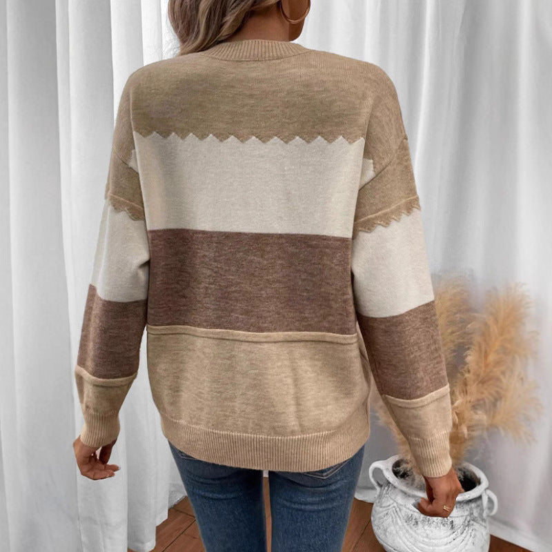 Damen gemütlicher Pullover mit modernem Blockstreifen-Design Stalluxe
