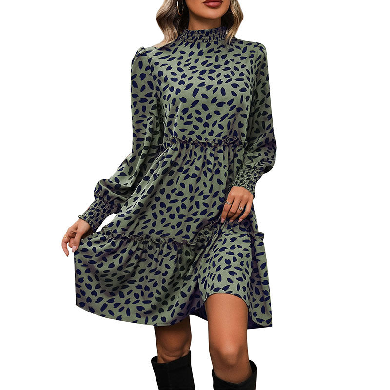 Damen lässiges Kleid mit gerafftem Design und eleganten Puffärmeln Stalluxe