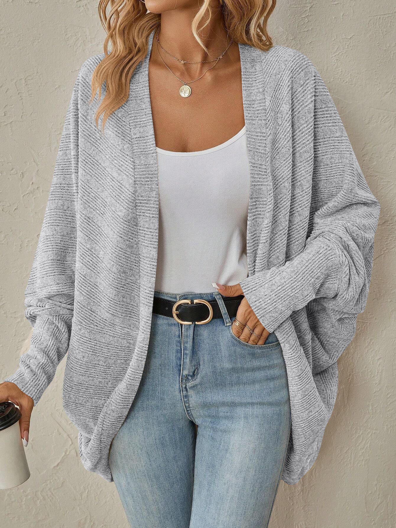Damen lässige Strickjacke mit offenem Schnitt und modernem Texturmuster Stalluxe