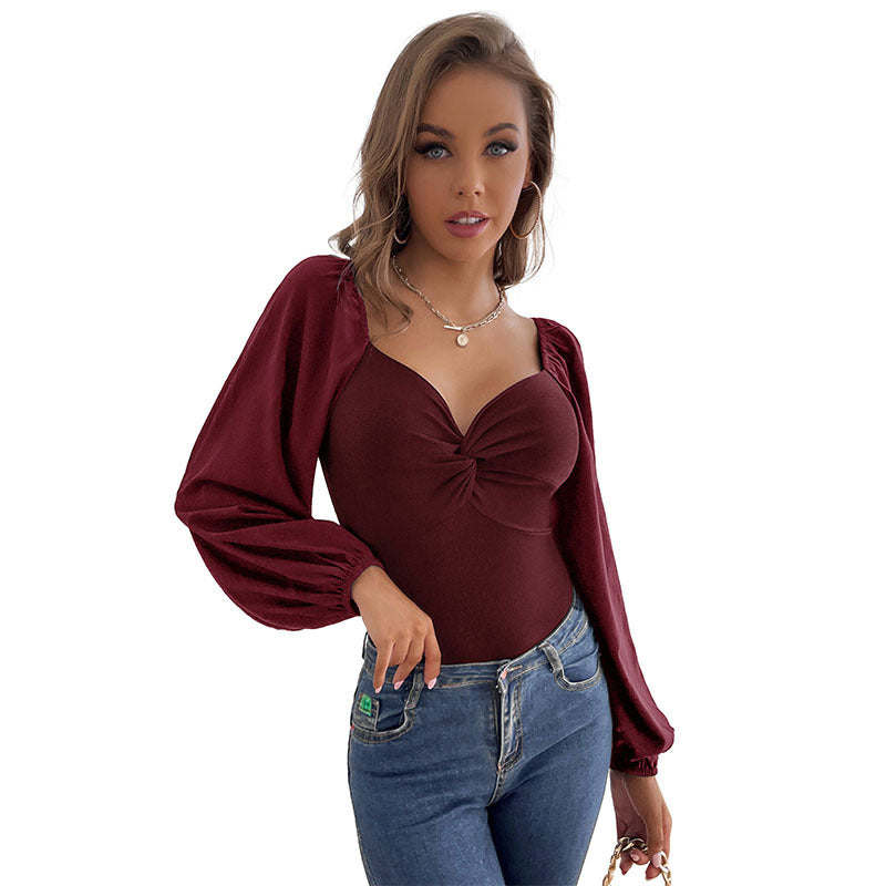 Damen Body mit eleganter Knötchen-Details und romantischen Puffärmeln Stalluxe