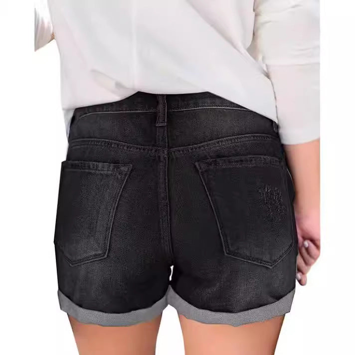 Damen modische Denim-Shorts im Distressed-Look Stalluxe