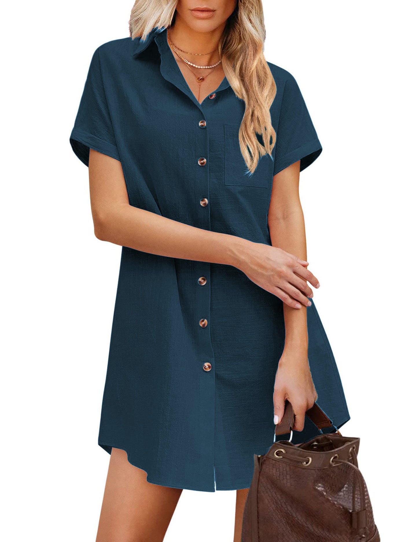 Damen Hemdblusenkleid mit modischem Kragen und praktischer Knopfleiste Stalluxe