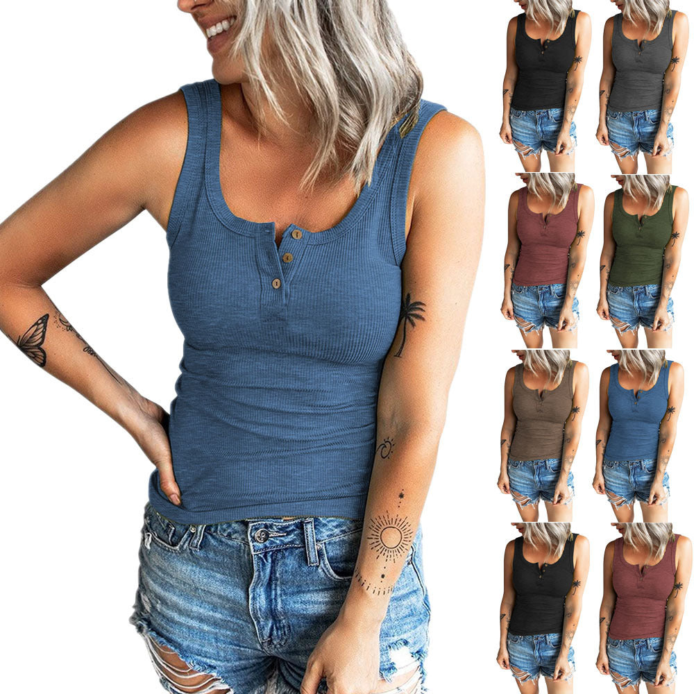 Damen Rippstrick Knopf-Oben Tank Top Stalluxe