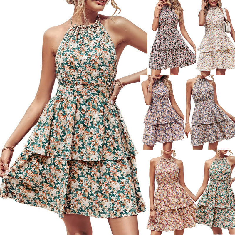 Damen Sommerliches Kleid mit fließendem Rock und floralem Design Stalluxe