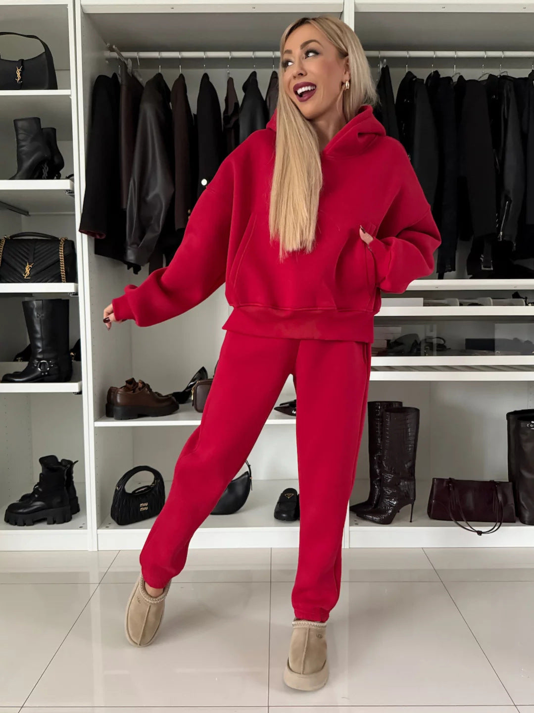 Damen lässiger Hoodie und Jogginghose Set mit elastischem Bund und geräumigen Taschen Stalluxe