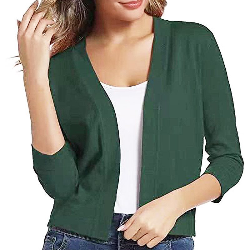 Damen lässige Strickjacke mit offenen Front und 3/4-Ärmeln Stalluxe