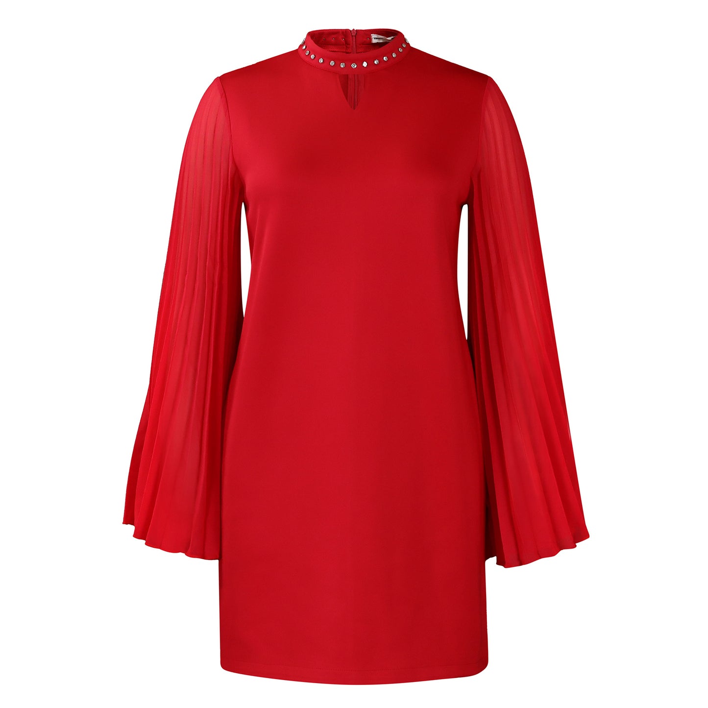 Damen Elegantes Kleid mit geschlitztem Kragen und plissierten Ärmeln Stalluxe