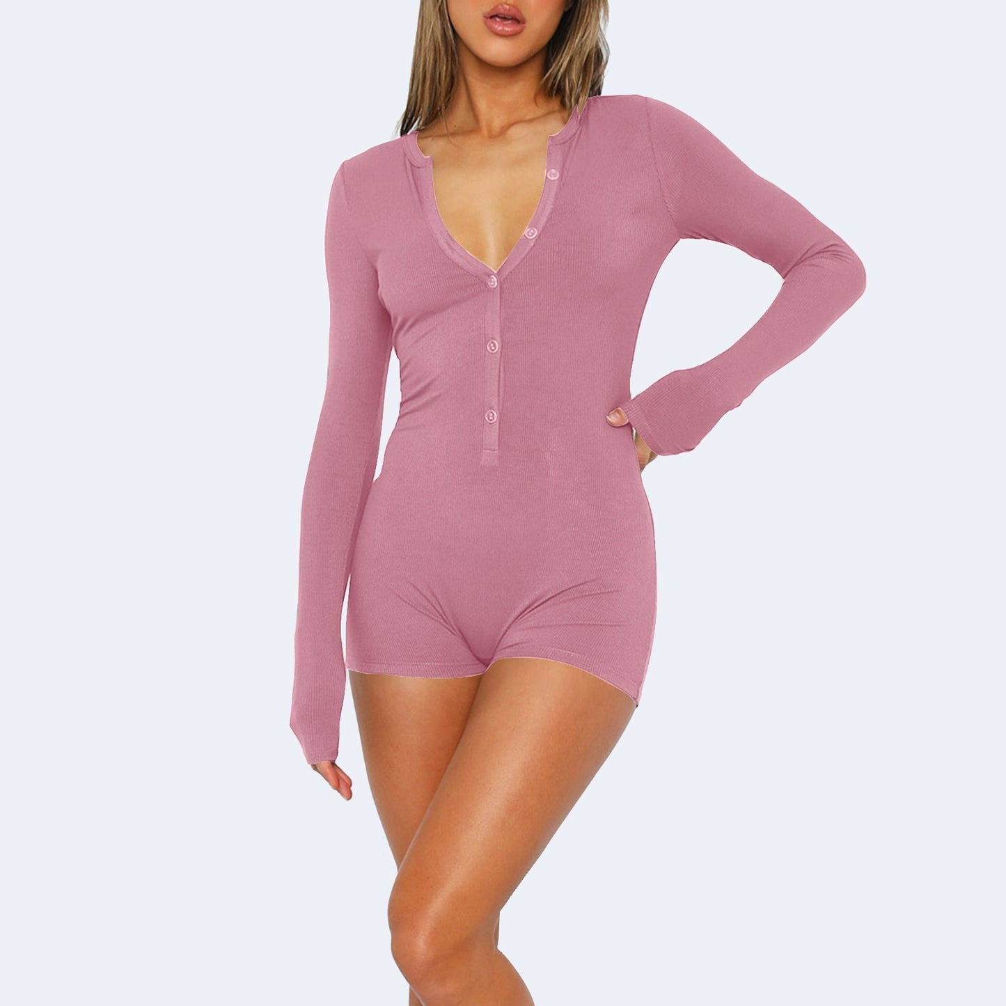 Damen Langarmbody mit Knopfleiste Stalluxe