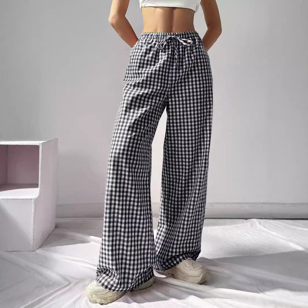Damen Leichte, lässige Hosen im karo Design mit elastischem Bund und Kordelzug Stalluxe