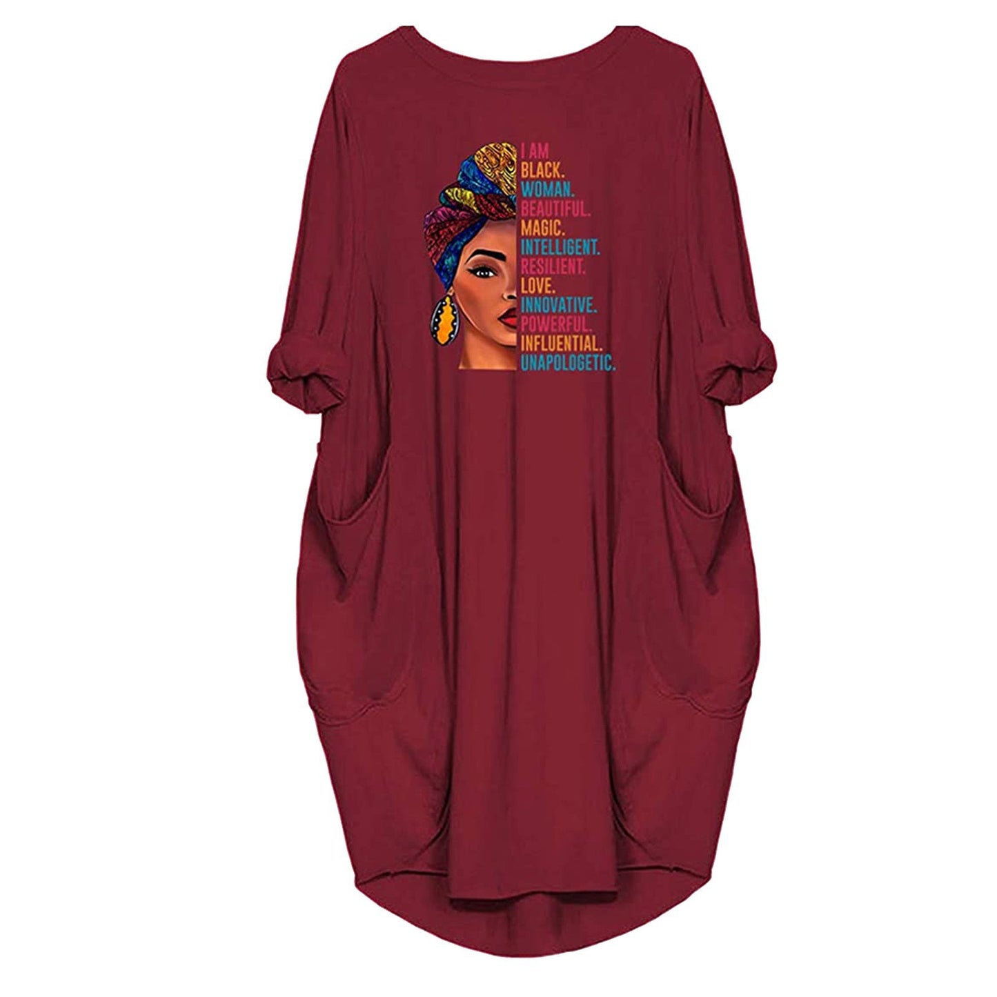 Damen Kleid mit lässigem Schnitt und kreativen Motiv und praktischen Taschen Stalluxe