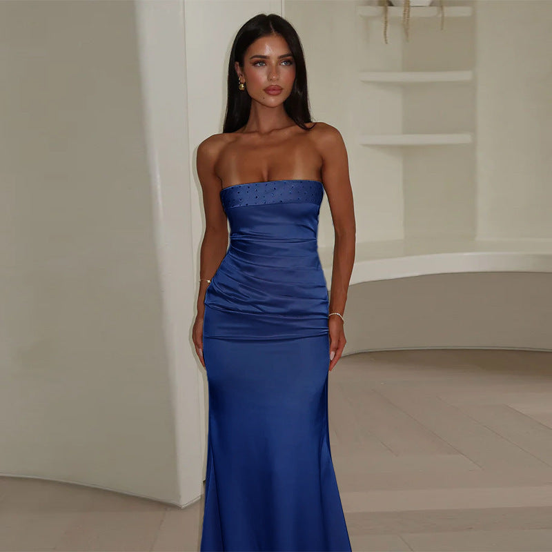 Damen trägerloses Satin Abendkleid Stalluxe