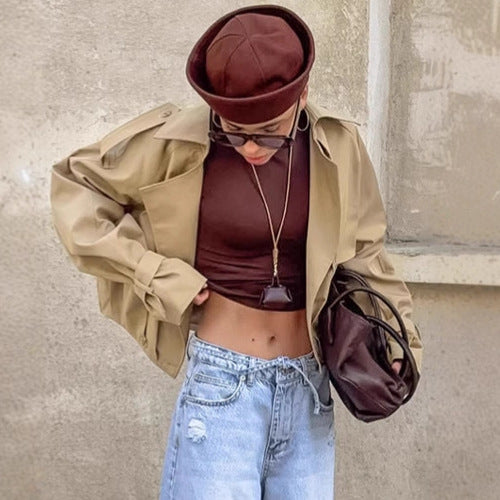 Damen kurz geschnittene Jacke mit großflächigem Revers und Bindeband Stalluxe