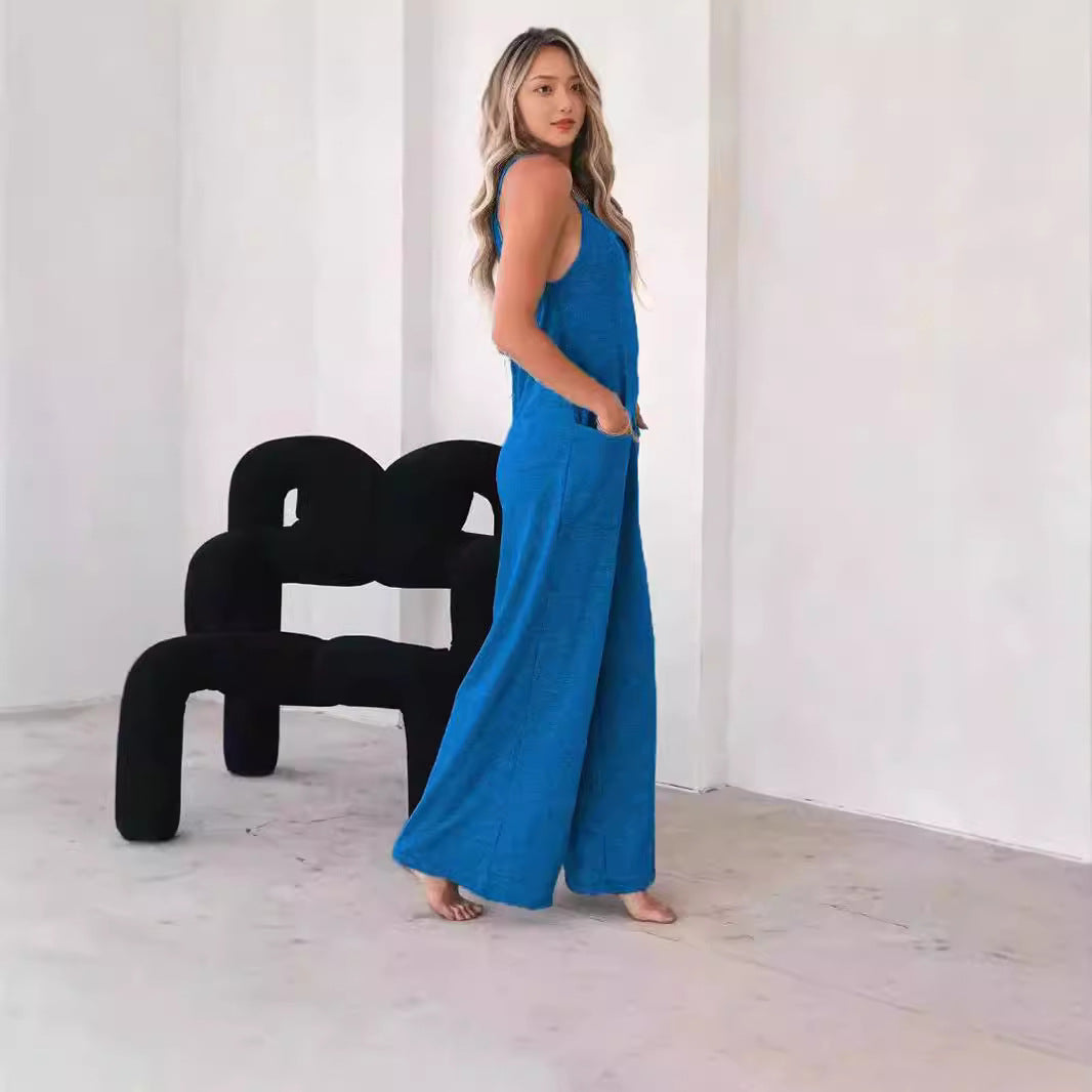 Damen Lässiger Jumpsuit mit weit geschnittenem Bein und praktischen Taschen Stalluxe