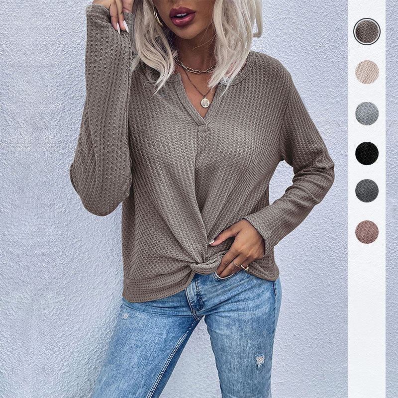 Damen lässiger V-Ausschnitt Pullover mit Knopfdetails und Knotendesign Stalluxe