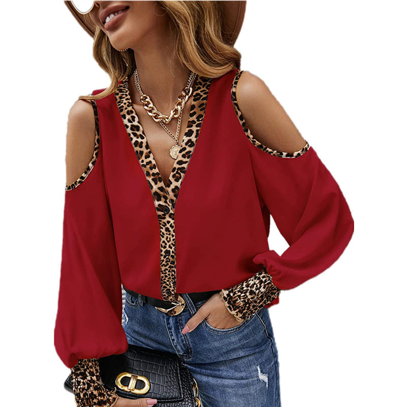 Damen trendige Bluse mit raffinierten Cut-Out-Ärmeln und Leoprint-Details Stalluxe