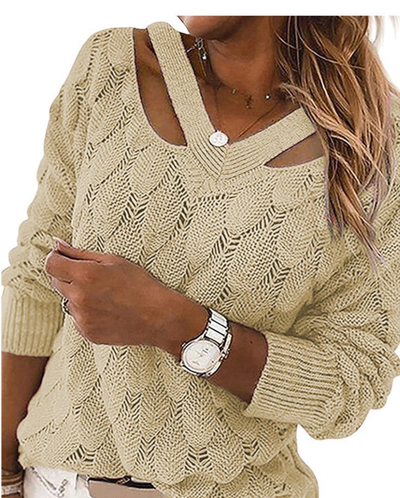 Damen Strickpullover mit V-Ausschnitt und raffiniertem Rippstruktur Stalluxe