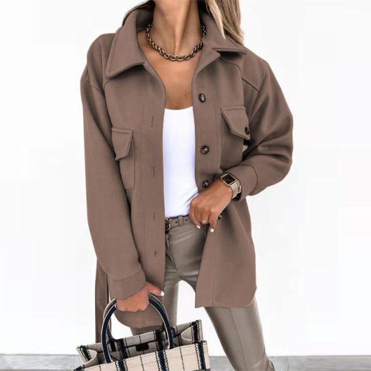 Damen Oversize-Hemdjacke mit praktischen Taschen und modernem Kragen Stalluxe