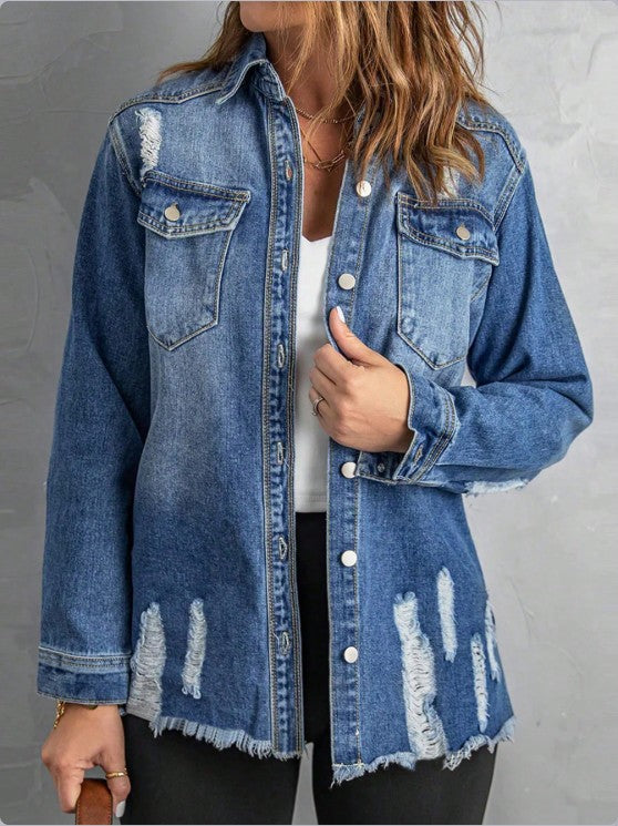 Damen Jeansjacke mit angesagten Used-Effekten und lässigem Schnitt Stalluxe