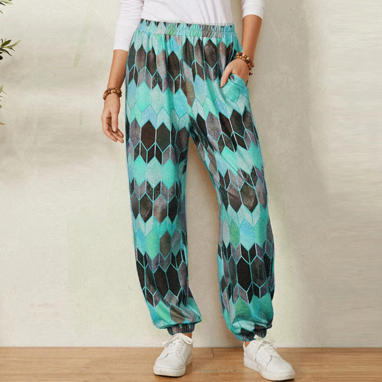 Damen Freizeithose mit modernem geometrischen Muster und elastischem Bund Stalluxe