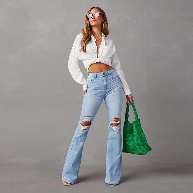Damen Flared Jeans mit hohen Rissen und hohem Bund Stalluxe