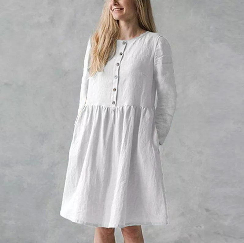 Damen lässiges Freizeitkleid mit Knopfverschluss und voluminösem Rock Stalluxe