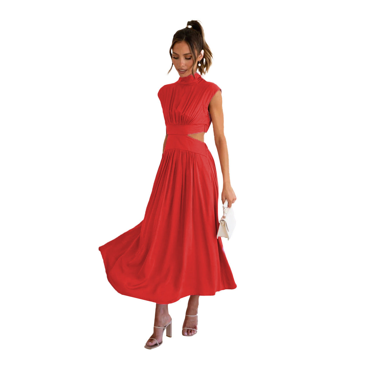 Damen Maxikleid mit elegantem Cut-Out und plissierten Details Stalluxe