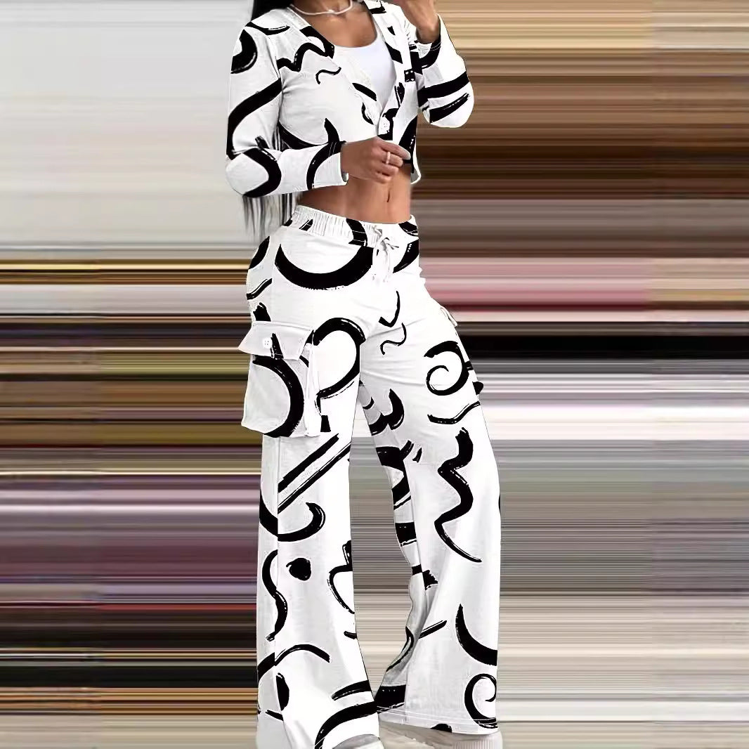 Damen lässiger Freizeitanzug mit kreativem Muster und bequemen Cut Stalluxe