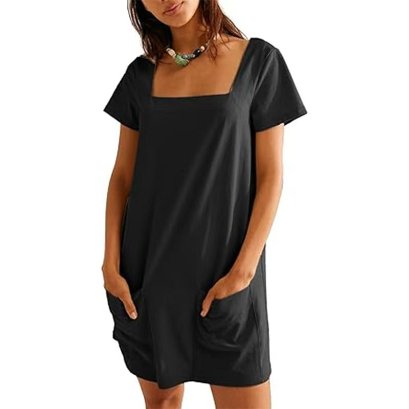 Damen lässiges Tunika-Kleid mit praktischen Taschen und Quadrat-Ausschnitt Stalluxe
