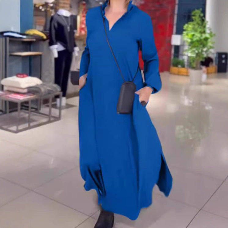Damen Kaftankleid mit praktischen Taschen und elegantem Kragen Stalluxe