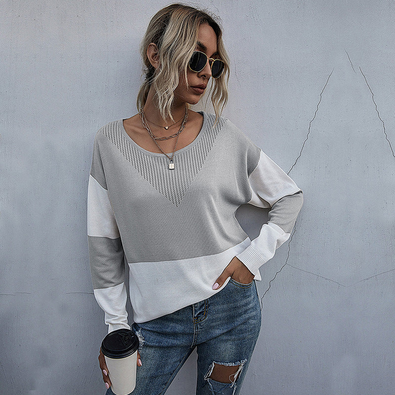 Damen lässiger V-Pullover mit modischem Netzdesign Stalluxe