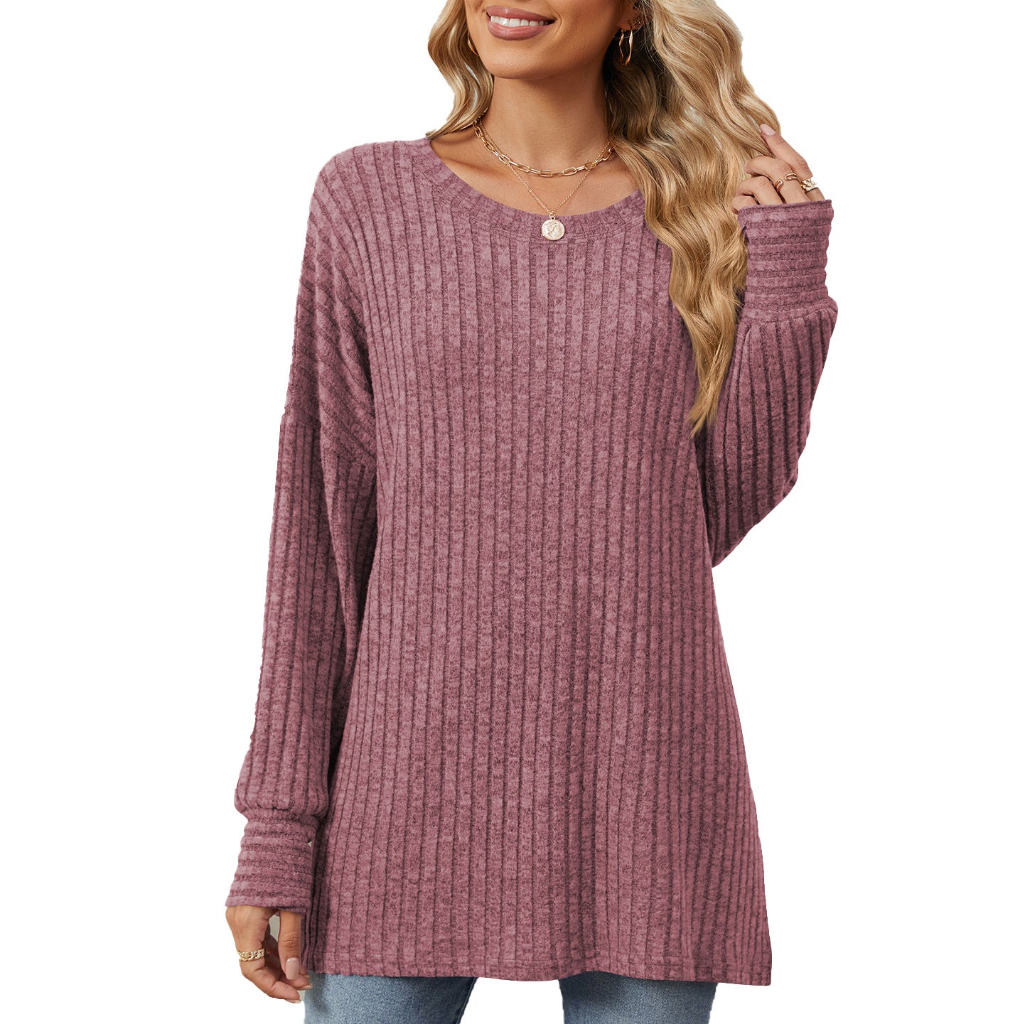 Damen gestreifter Sweatshirt mit lockerem Schnitt und feiner Rippstruktur Stalluxe