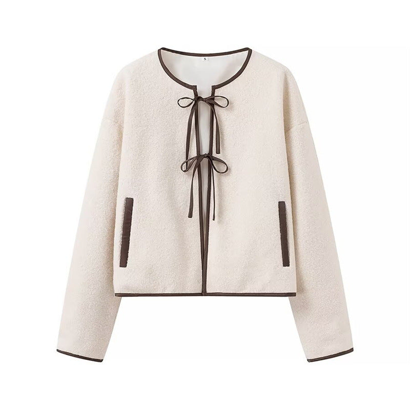 Damen modische Übergangsjacke mit dekorativem Bindeband und seitlichen Eingrifftaschen Stalluxe