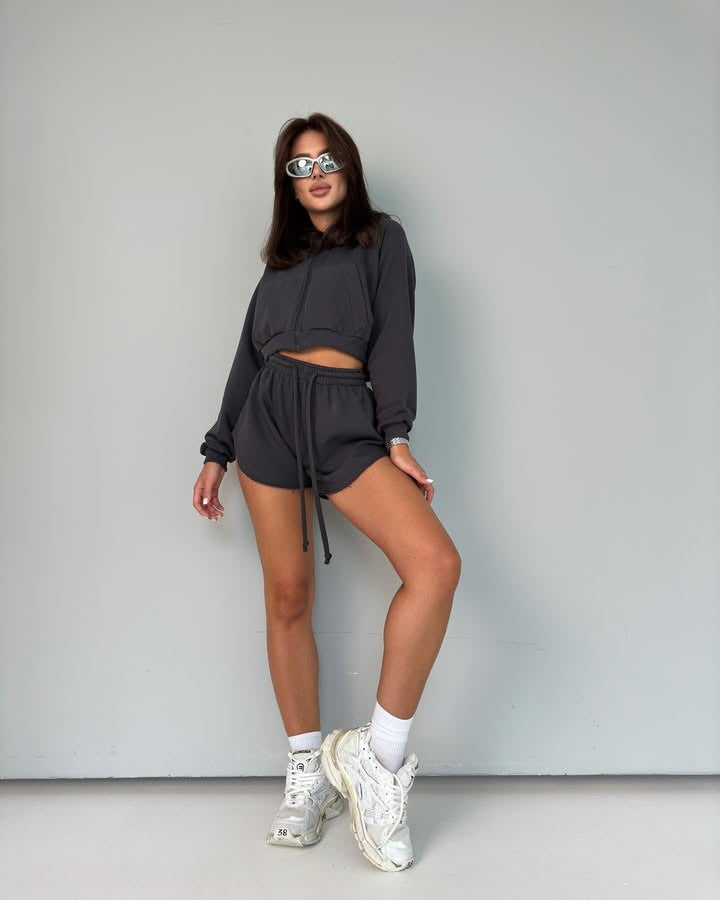 Damen lässige Kapuzensweatshirt und Shorts Set Stalluxe